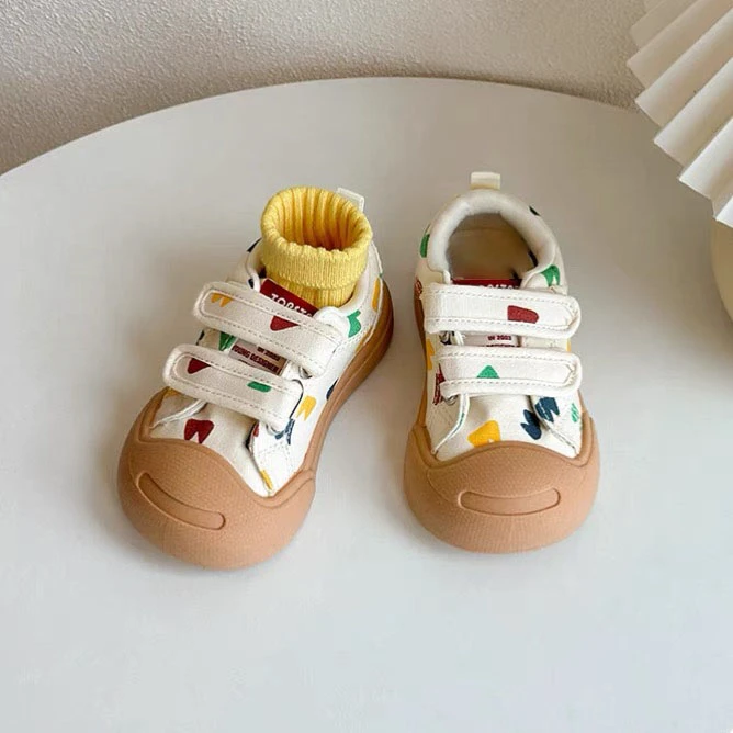 儿童开口笑帆布鞋春秋男女童2024低帮板鞋软底魔术贴宝宝小白鞋