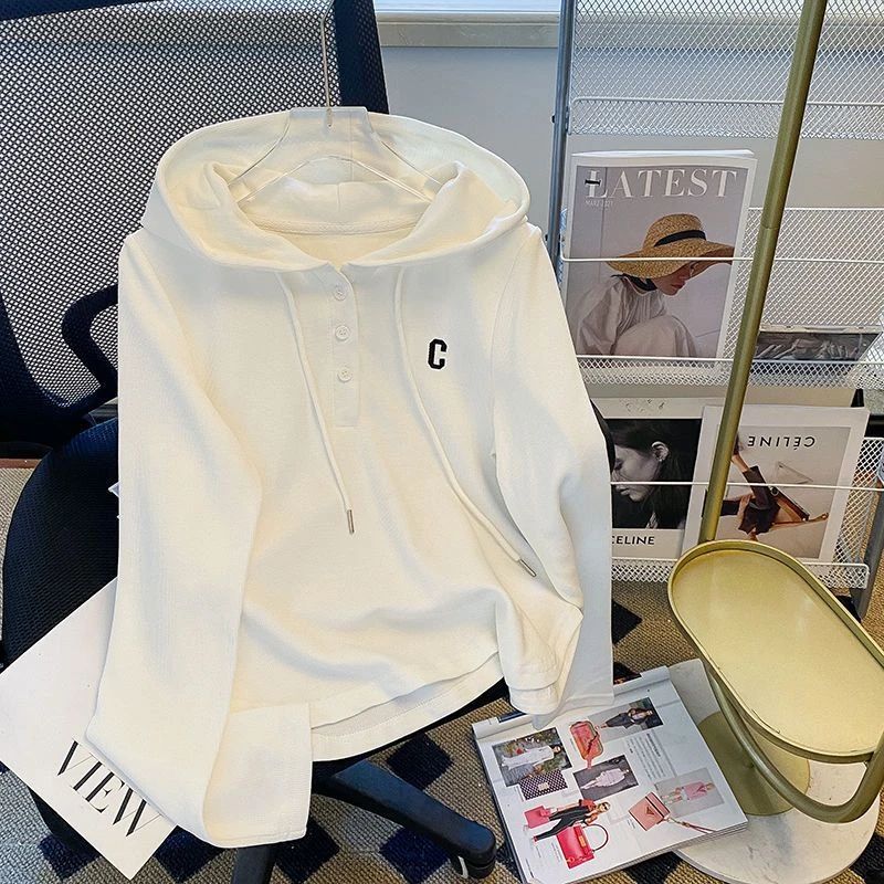 欧货字母刺绣连帽卫衣女2023秋冬ins风帽衫洋气休闲t恤打底衫上衣