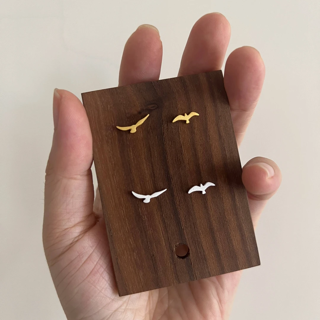 925银耳饰 飞鸟剪影纯银耳钉金银两色小众简约个性设计感小巧百搭