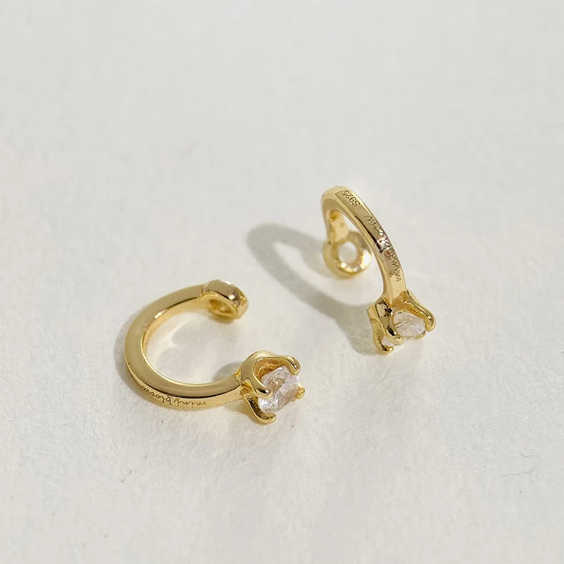 925银合成锆石耳饰 耳饰极简圆锆耳蜗夹耳夹耳钉S925纯银