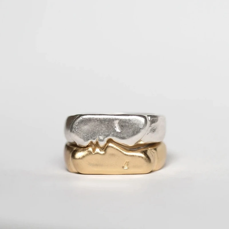 925银戒指 MINI BLOOM 纯银镀金KISS情侣对戒开口戒指可自由调节