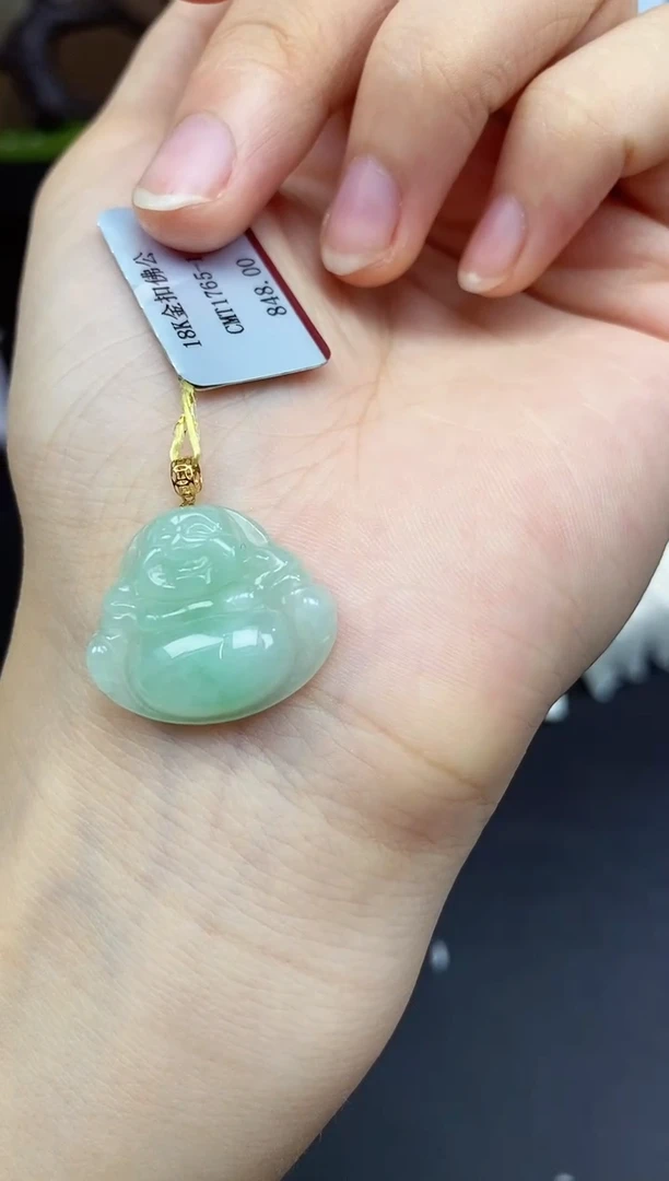 【闪购商品】翡翠挂件18K金镶嵌金扣佛公多人@@CMT1756