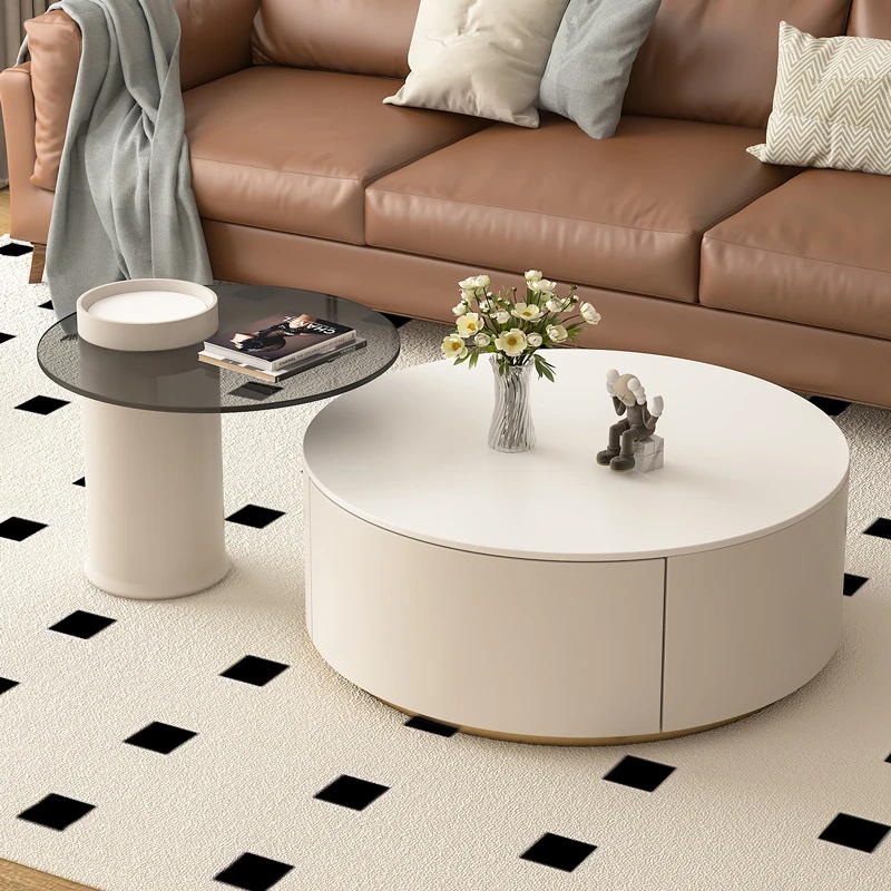 轻奢现代家用客厅茶几简约小户型可移动法式铁艺岩板桌面组合大气