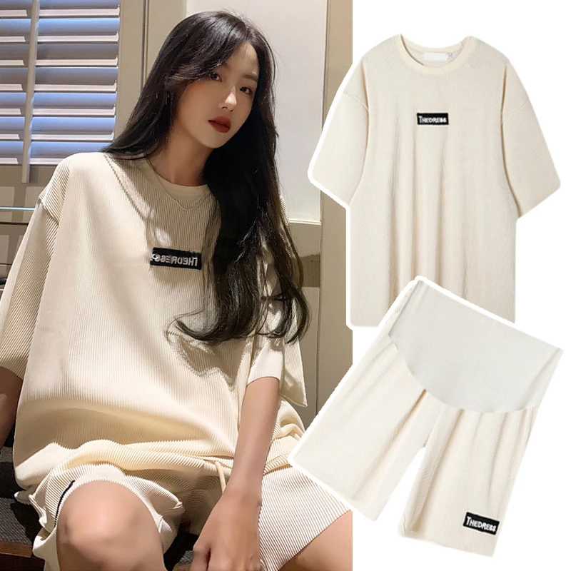 孕妇装夏季套装时尚款夏季薄款宽松夏装冰爽短袖短裤运动两件套潮