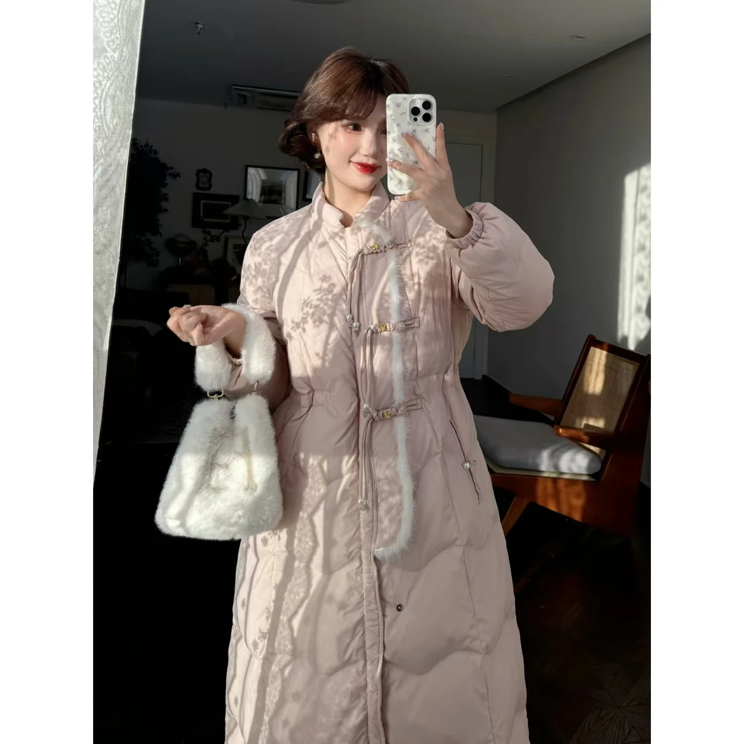 蕾英俊-砚雪书-冬季新款新中式盘扣宽松立领羽绒服外套-JF5674