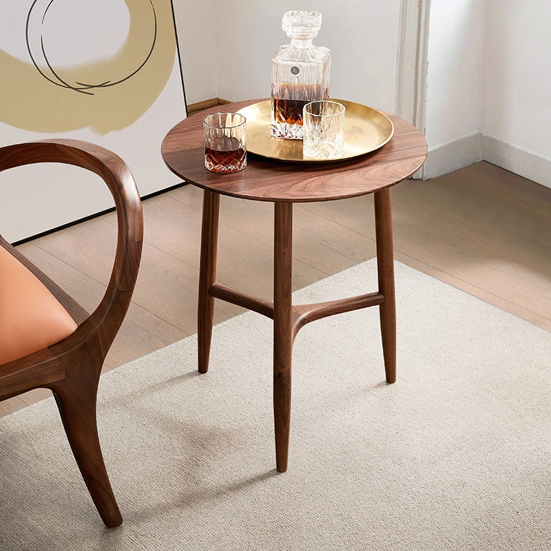 【北美黑胡桃木】圆形茶几原木边几高档小户型茶桌阳台茶桌沙发（ZB）