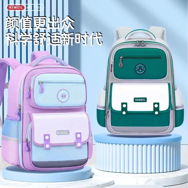 新款书包简约英伦小学生书包一二三六年级男童女生护脊减负背包