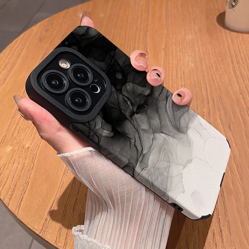 黑白水墨画适用iPhone15promax手机壳硅胶全包苹果15pro16promax