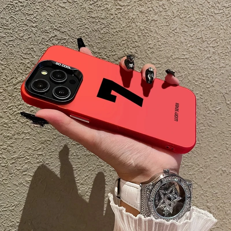 苹果15promax手机壳新年款幸运数字7新款iphone14创意喜红色max软