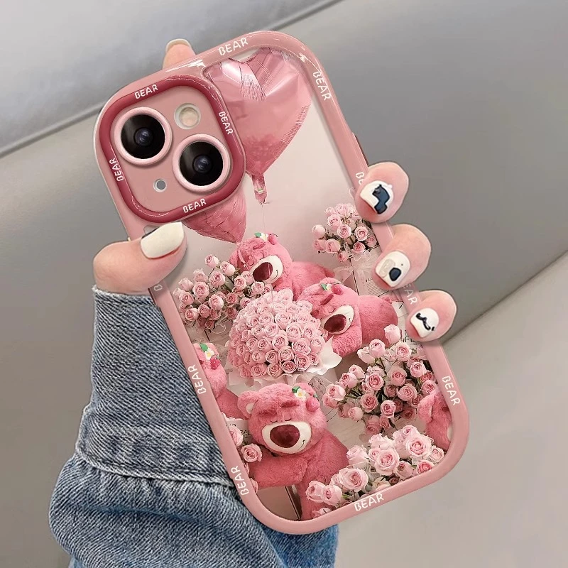适用于iPhone14pro手机壳新款苹果15promax玫瑰草莓熊13PM奶油壳