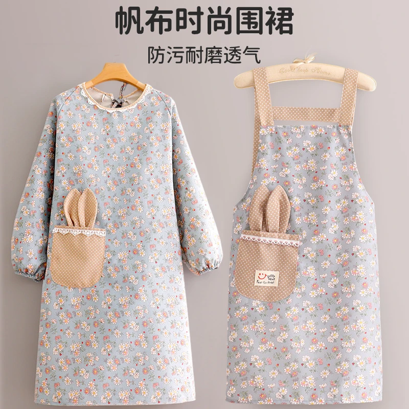 围裙厨房家用做饭长袖罩衣女时尚帆布耐磨围腰护衣餐饮专用工作服