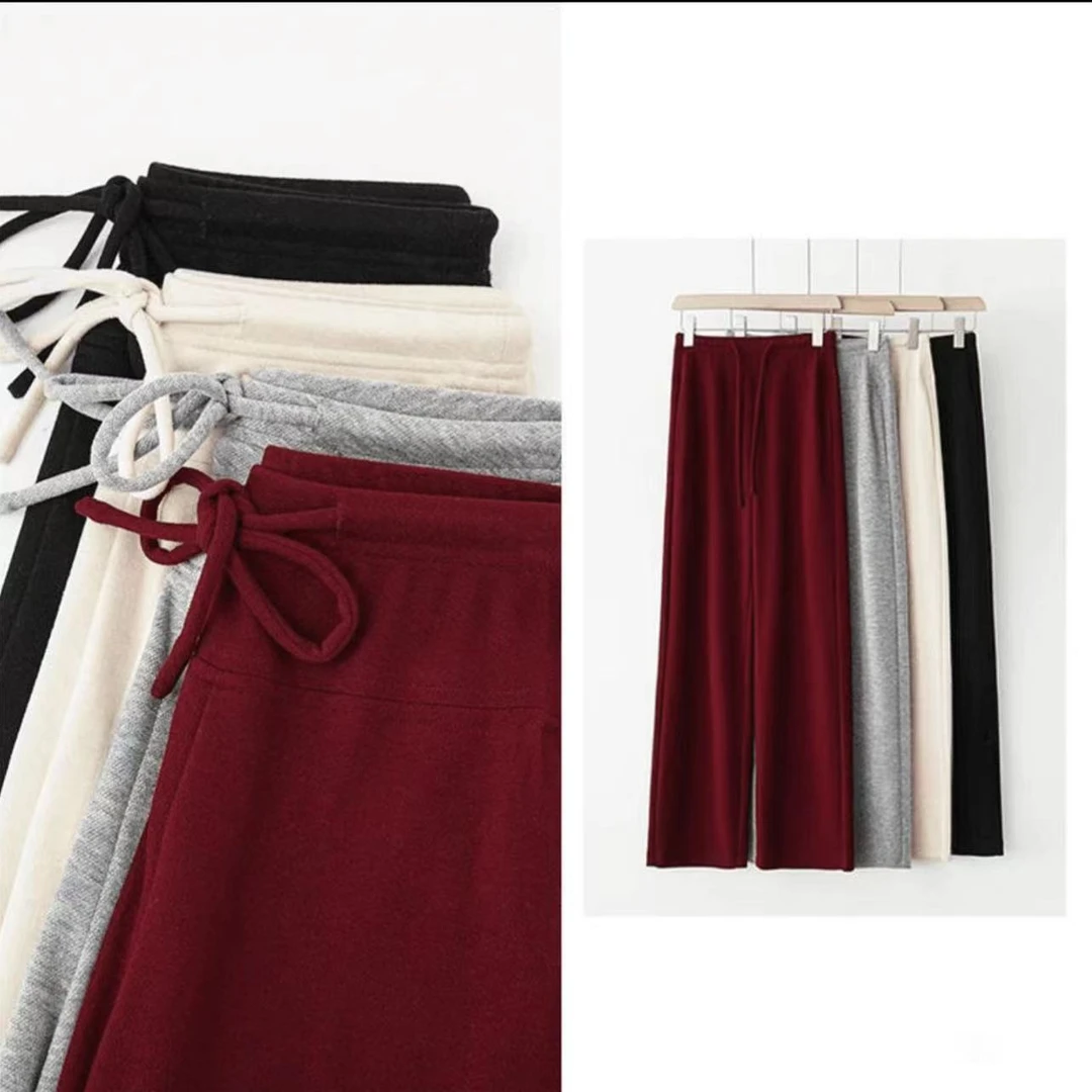 【秋季新品】桑蚕 丝羊 绒高腰显瘦休闲长裤 女百搭垂感直筒裤