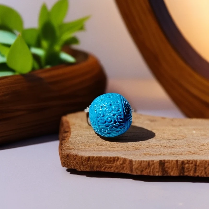 高瓷蓝回纹珠雕刻件9-10mm（多样性发货）