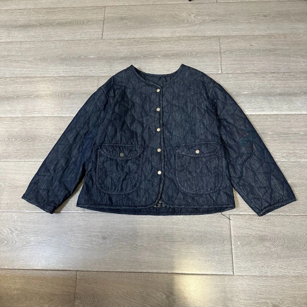 ALJ246复古做旧水洗菱格隔绵绵服外套绵衣。