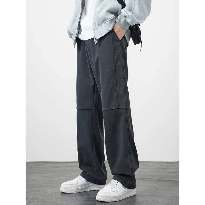 Kuvine秋季潮牌垂坠感工装休闲裤男半松紧腰宽松阔腿百搭时尚长裤