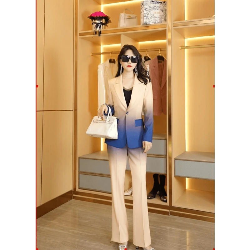 {宝藏衣橱上新}渐变色气质西服时尚休闲女士修身长袖西装套装