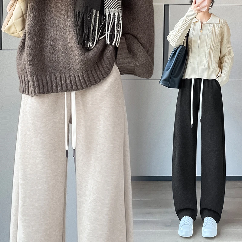 垂感阔腿裤女2024慵懒松弛感宽松显瘦冬季加绒休闲运动卫裤