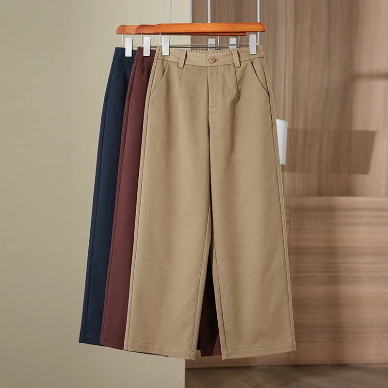 春秋季天丝棉窄版微宽松小阔腿裤女高腰显瘦小个子宽松休闲直筒裤