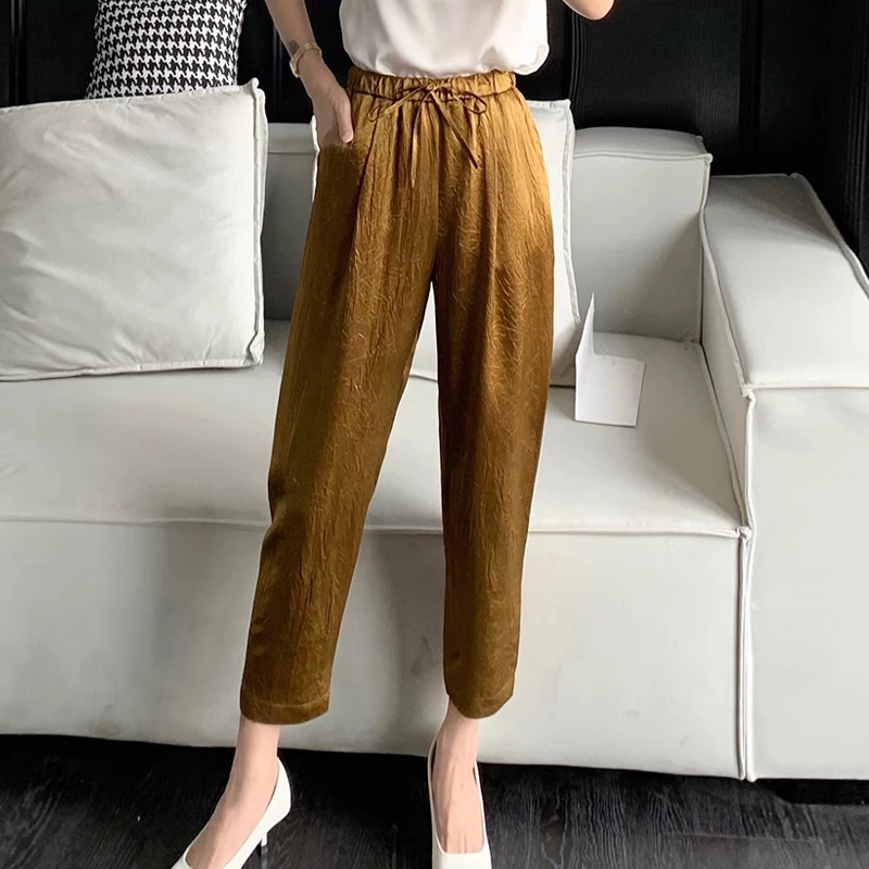 保真【不输真丝】100%醋酸九分镰刀哈伦裤女2023夏超薄宽松休闲裤女
