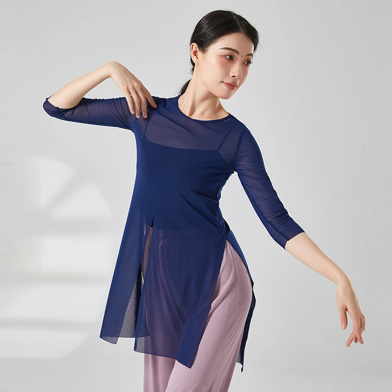 春古典舞练功服女舞蹈成人芭蕾弹力网纱上衣民族舞形体服