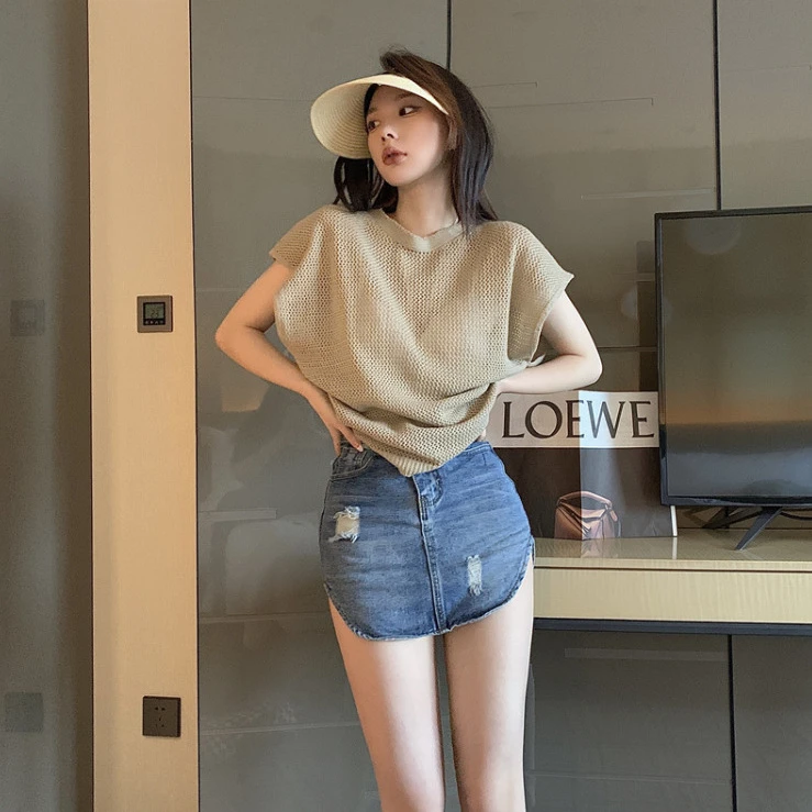 美式复古镂空叠穿辣妹短袖T恤女夏季新款白色挂脖吊带背心两件套