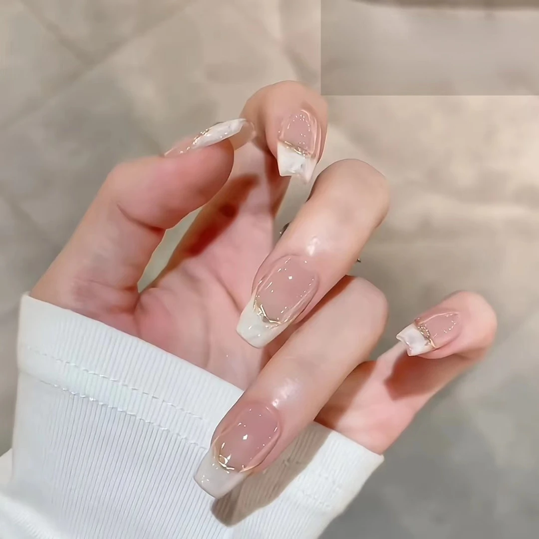 新款法式手工穿戴甲晕染秋冬美甲指甲贴片美甲成品可拆卸