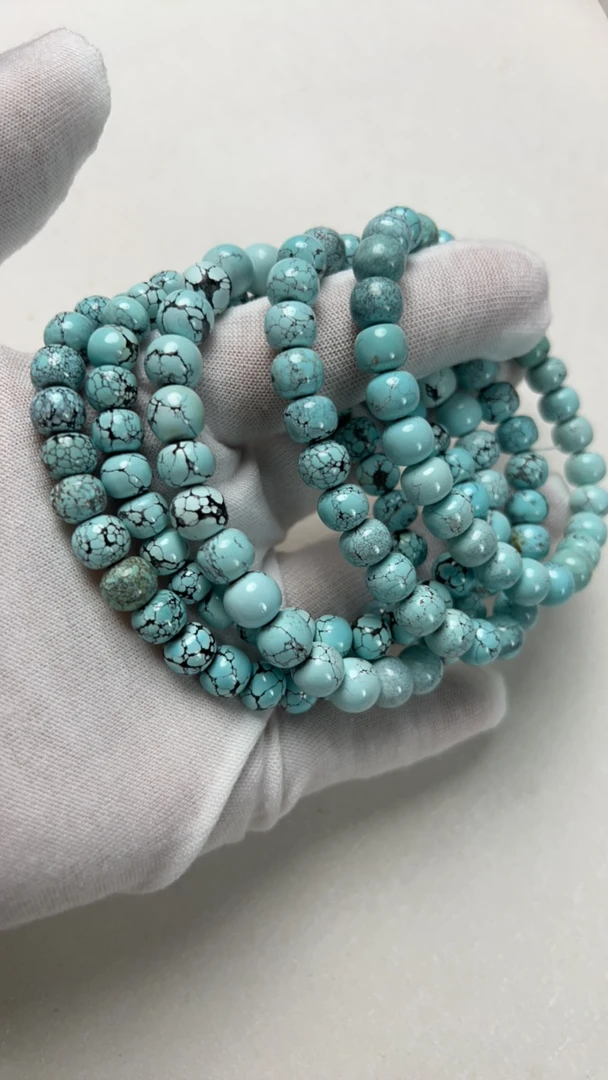 湖北原矿绿松石高瓷精品蓝色老型手串7-8（多样性发一）