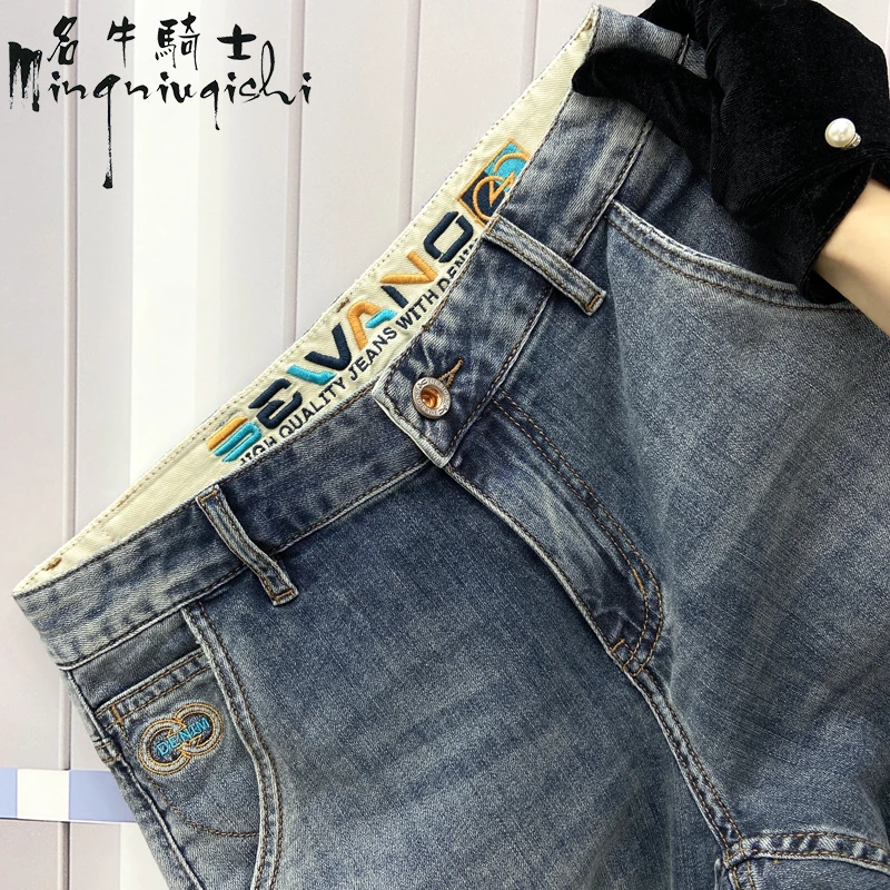 名牛骑士浅色牛仔裤男款2024年秋季新款修身小直筒休闲时尚裤子