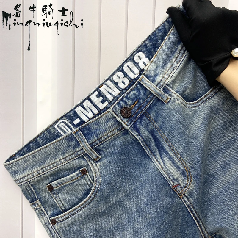 名牛骑士复古蓝秋季新款时尚潮流春夏百搭牛仔裤休闲修身小直筒裤