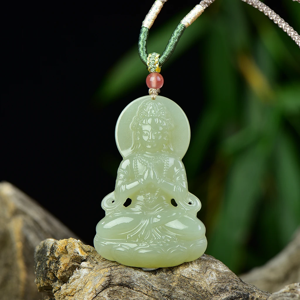 和田玉晴水观音毛衣链气质编绳吊坠手工雕刻男女朋友爸爸生日礼物