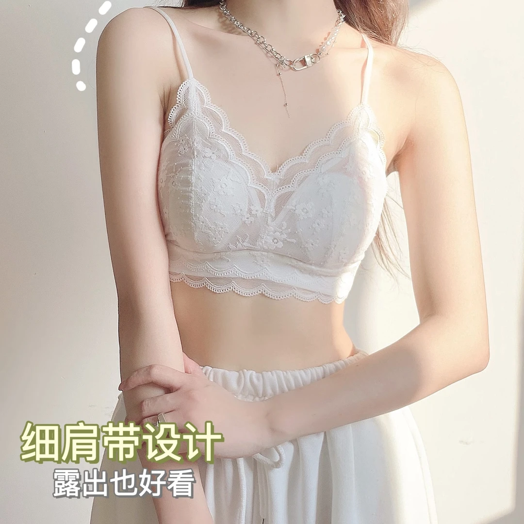 初夏超薄蕾丝美背背心文胸内搭吊带无痕薄款透气夏季大胸显小内衣