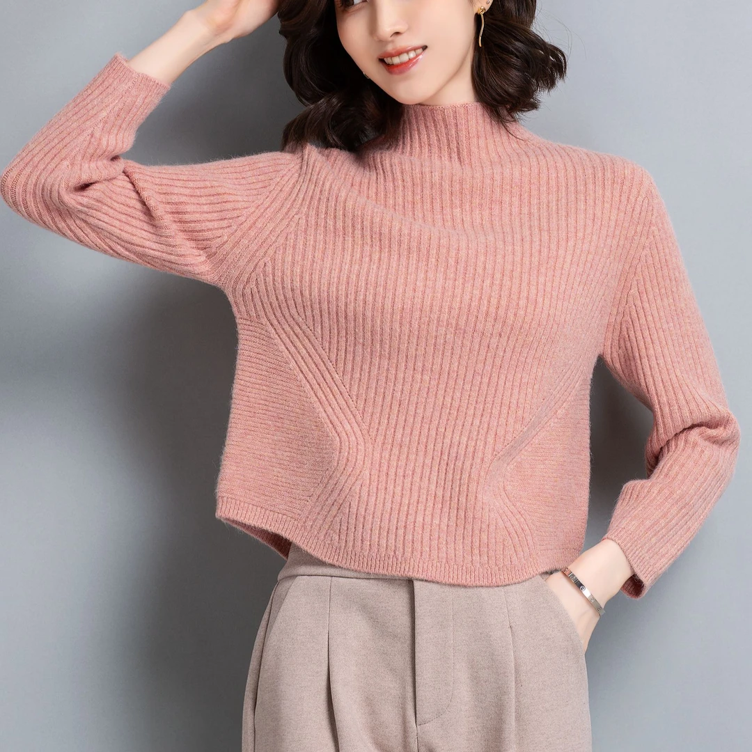 2024秋冬新款半高领短款毛衣女套头高腰小个子上衣打底衫小款内搭