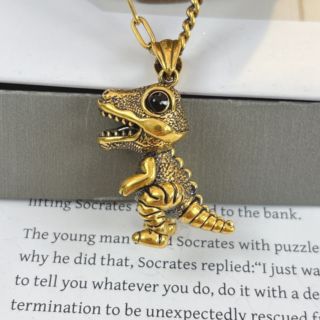 水贝千玺珠宝 小恐龙足金999吊坠黄金复古电黑工艺5D精品黑金