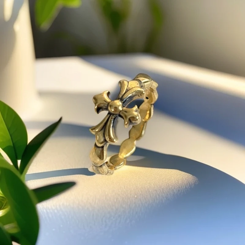 水贝千玺珠宝 鸢尾花 足金999戒指黄金复古电黑工艺5D精品黑金