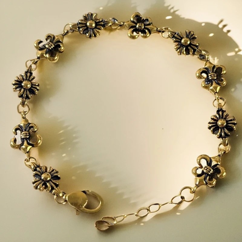 水贝千玺珠宝 鸢尾花足金999手链黄金复古电黑工艺5D精品黑金金饰