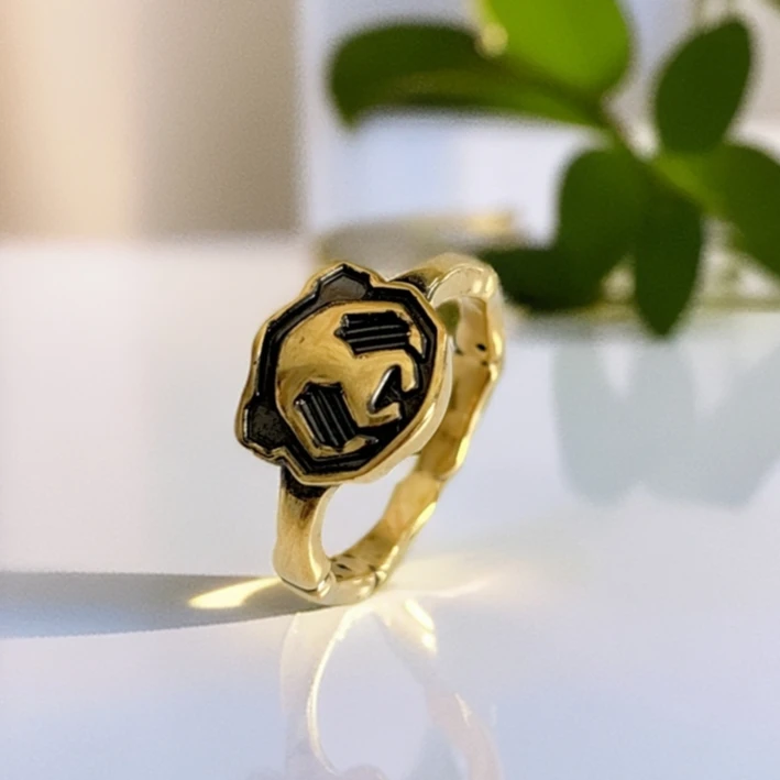 水贝千玺珠宝 熊猫竹节足金999戒指黄金复古电黑工艺5D精品黑金