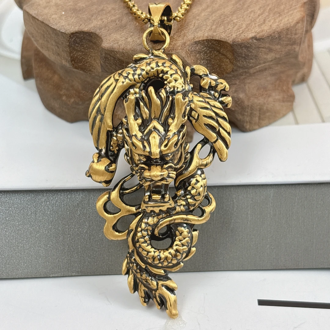 水贝千玺珠宝 龙 足金999吊坠黄金复古电黑工艺5D精品黑金