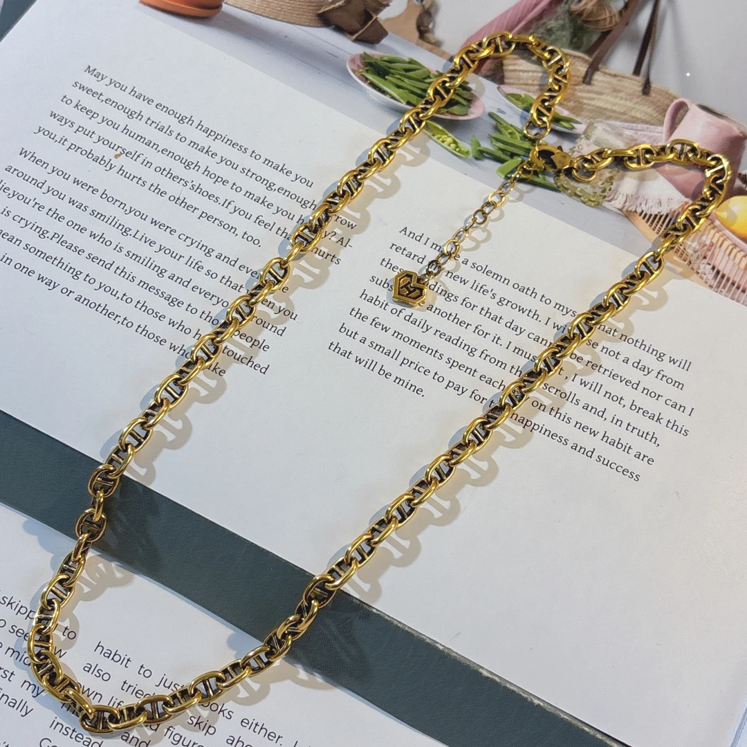 水贝千玺珠宝 猪鼻链 足金999项链黄金复古电黑工艺5D黑金套链