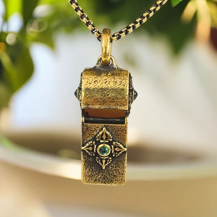 水贝千玺珠宝 哨子口哨 能响足金999吊坠黄金复古电黑工艺5D黑金