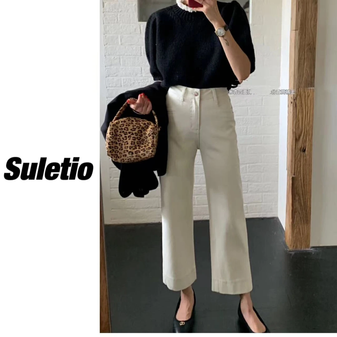 5988#蓝舟四面弹九分加厚秋款牛仔裤女 2024年新款阔腿裤小个子