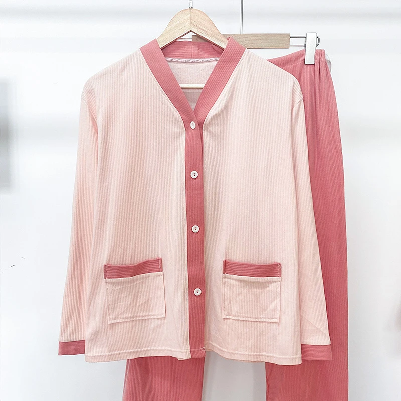 夏季月子服针织产后纯棉韩版孕妇睡衣产妇待产喂奶哺乳撞色家居服