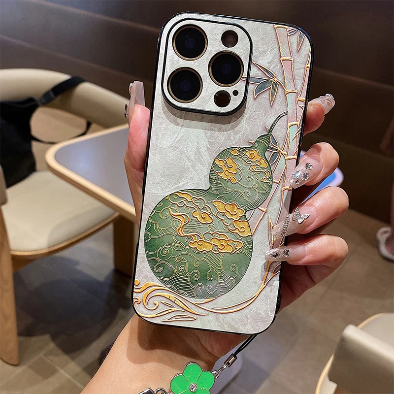 适用苹果16pro手机壳皮纹iphone15中国风14葫芦13古风12女款11/8P