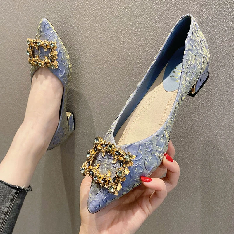 2025春秋新款软底尖头中跟单鞋女百搭豆豆鞋浅口仙女晚晚风温柔鞋