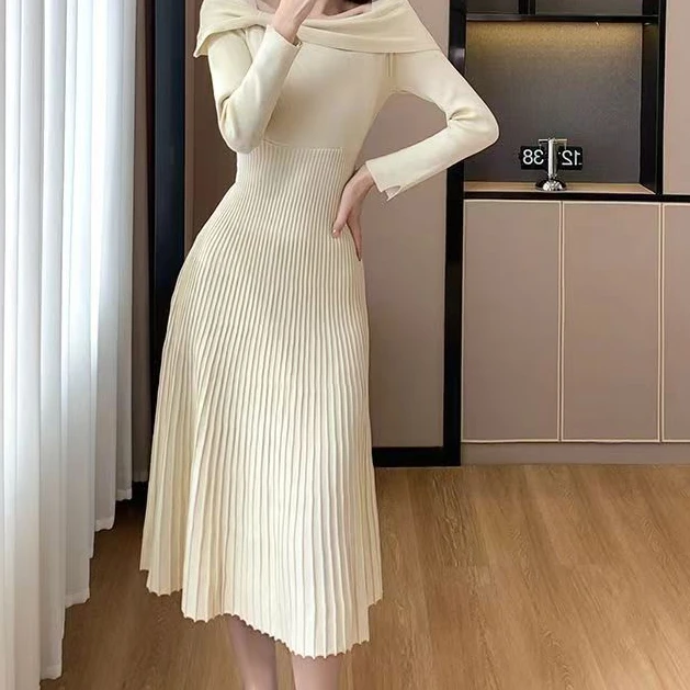 连衣裙修身长裙显瘦气质长袖针织时尚打底收腰修身长裙显瘦气质