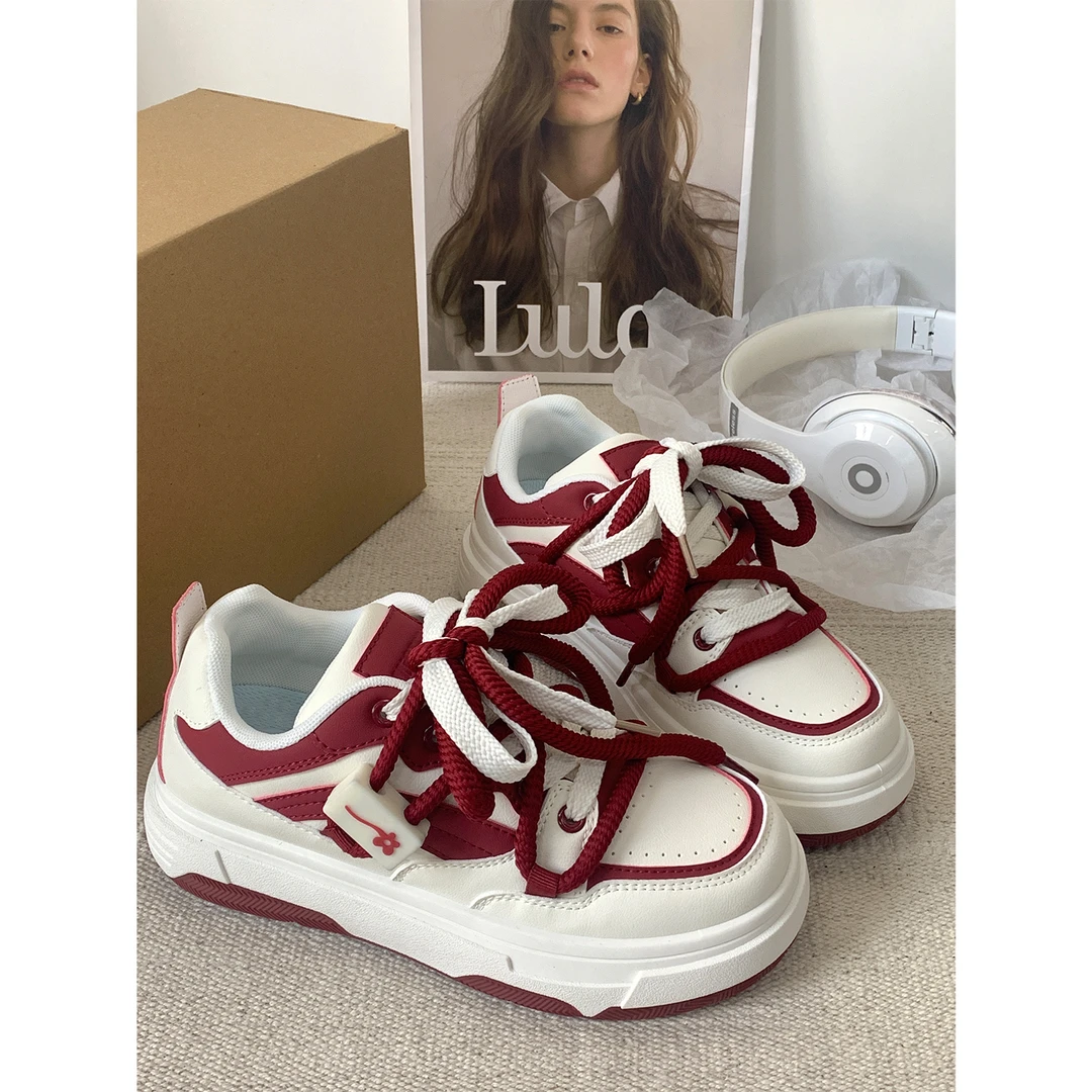 厚底国潮面包板鞋女2024春季新款韩版百搭鞋子潮鞋复古休闲运动鞋