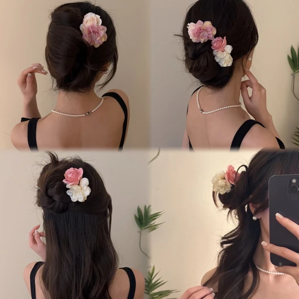 鬓边海棠~超仙盘发u型发簪新中式花朵发钗簪子古风旗袍簪花头饰