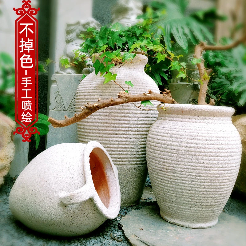 清仓红陶花盆无釉粗陶园林景观陶土庭院大号陶瓷花箱白色陶罐景观