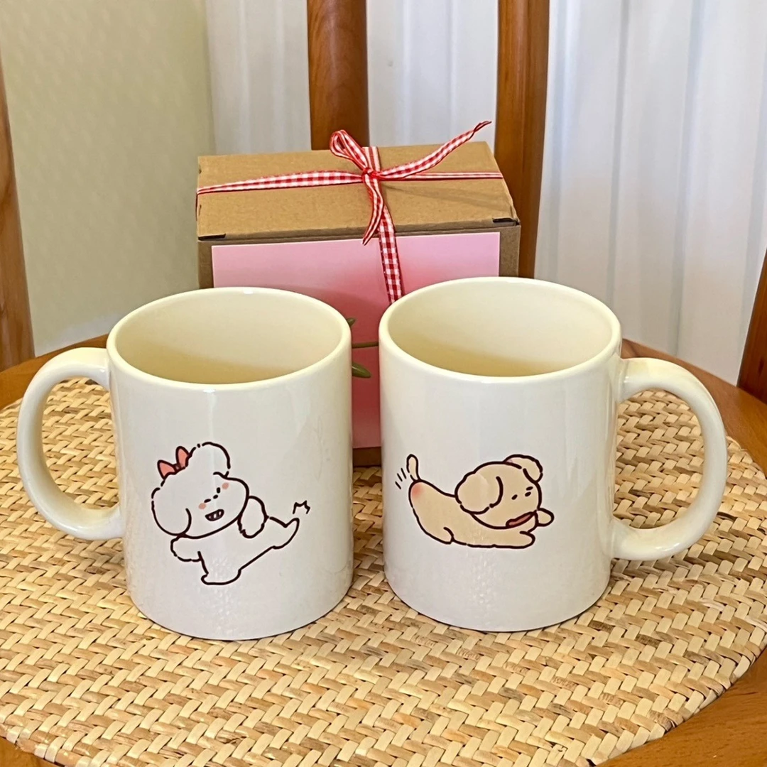 自制奶油色情侣马克杯子创意高颜值早餐杯可爱牛奶陶瓷杯小狗水杯