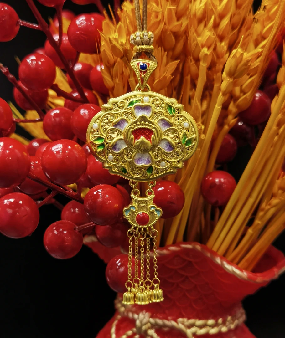 足金999 富贵花开国风如意锁（赠皮绳和铜合金链子）多退少补7