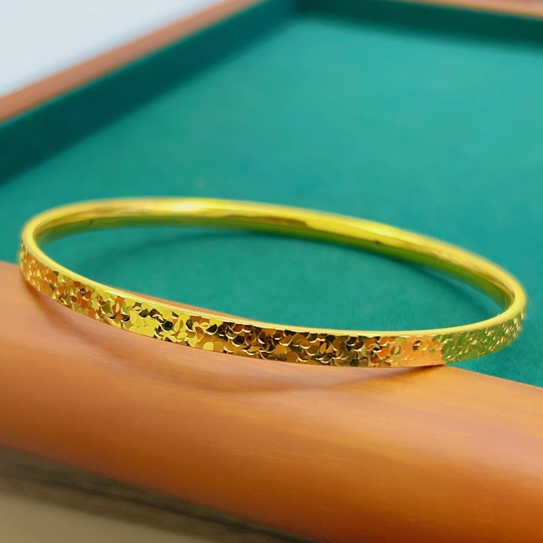 足金999黄金5D硬金碎碎冰手镯女999足金新款爆闪纯金手镯